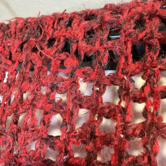 Vintage Handmade Red Open-Weave Fringe Throw Retro Accent Blanket MCM Boho - Picture 6 of 6